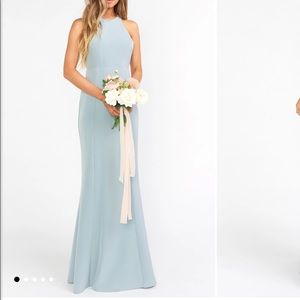 Show Me Your Mumu Chicago High Neck Gown in Silver Sage. Size 4. Hemmed.